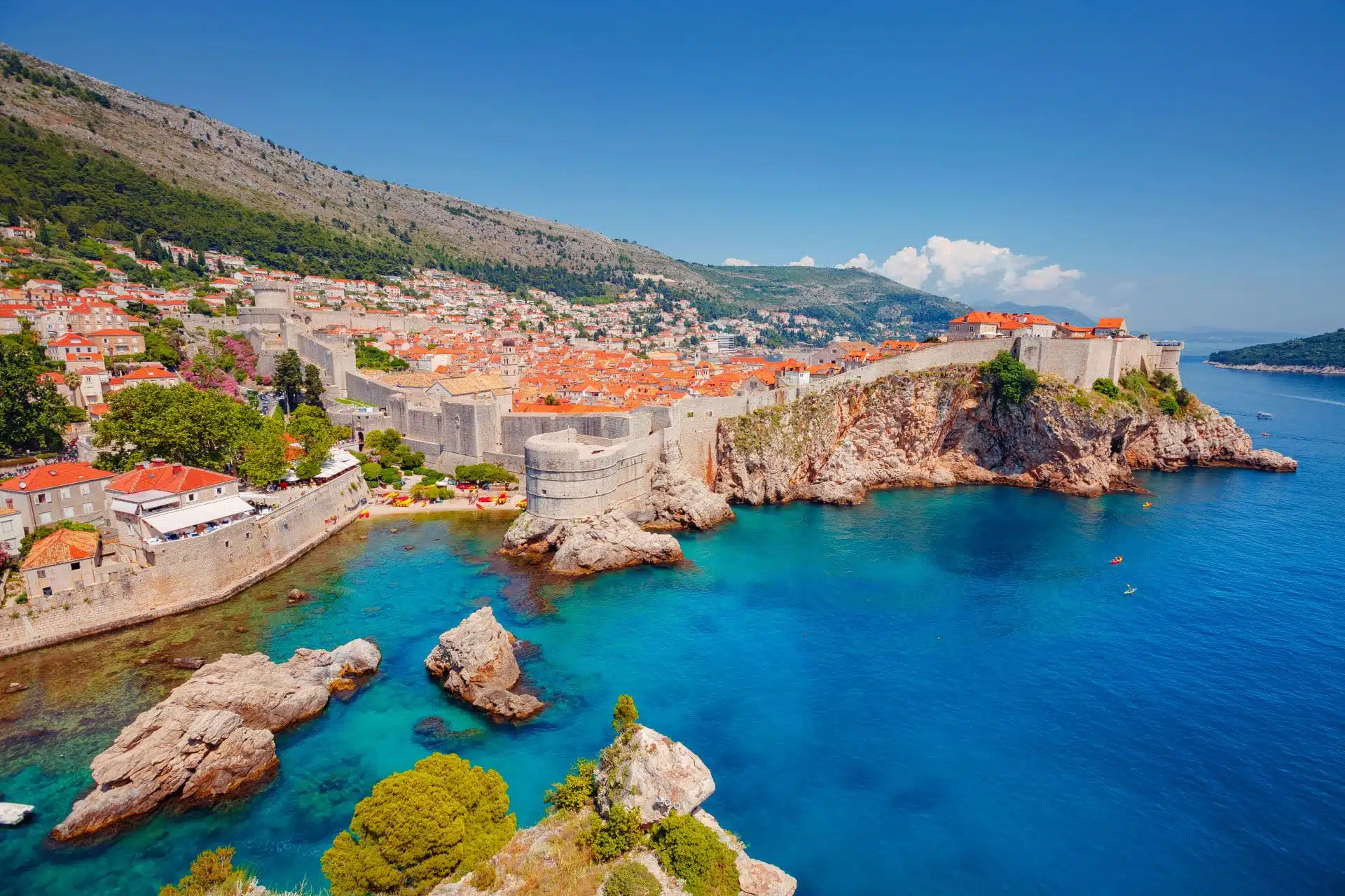 Sailing towards the historic walls of Dubrovnik, the Pearl of the Adriatic